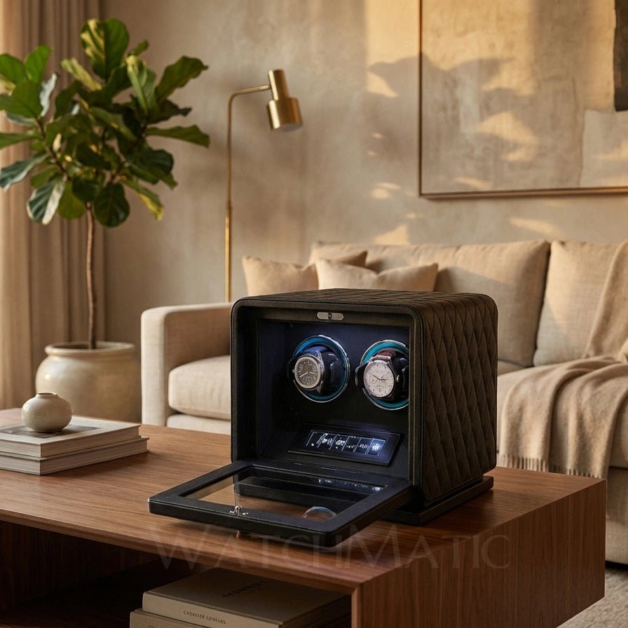 WATCHMATIC Vento Luxury Double Watch Winder 14:193Black 2 Slots - WatchMatic